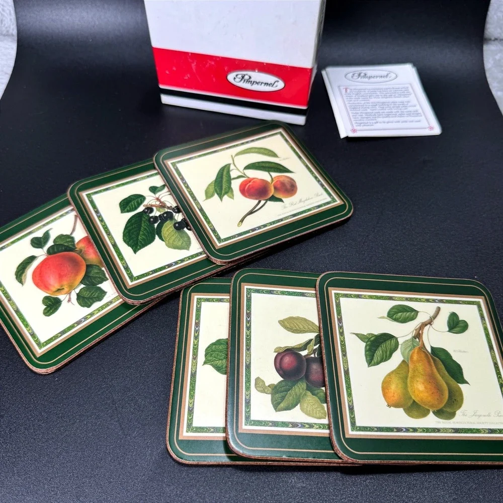 Pimpernel Hooker's Fruits Coasters Set 6 RHS Botanical Made England Boxed